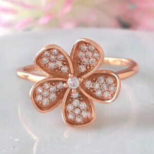 Rose Gold Daisy Flower Gemstone ring, 925 Sterling Silver